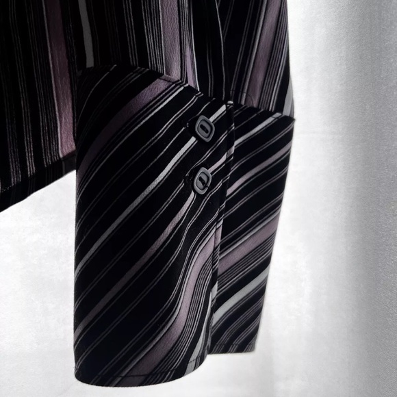 Worthington Stretch Large Black & Purple Stripe Button Down Long Sleeves Blouse - Picture 5 of 5